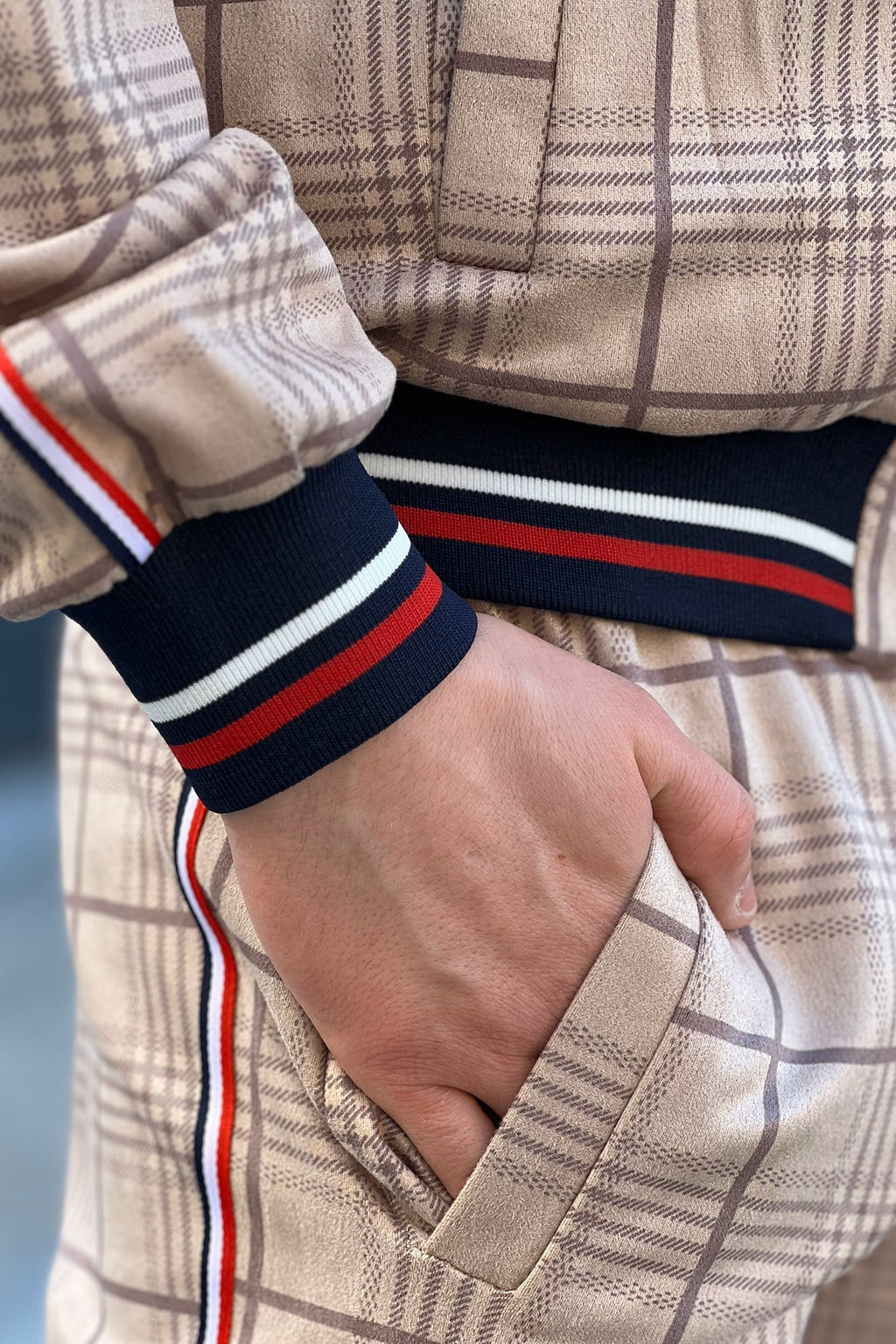 Sand British Gentlemen Tracksuit — close-up of the cuff and pocket