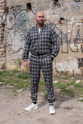 Premium Ash Grey British Tartan Gentlemen Tracksuit — tartan bomber jacket and joggers, front view