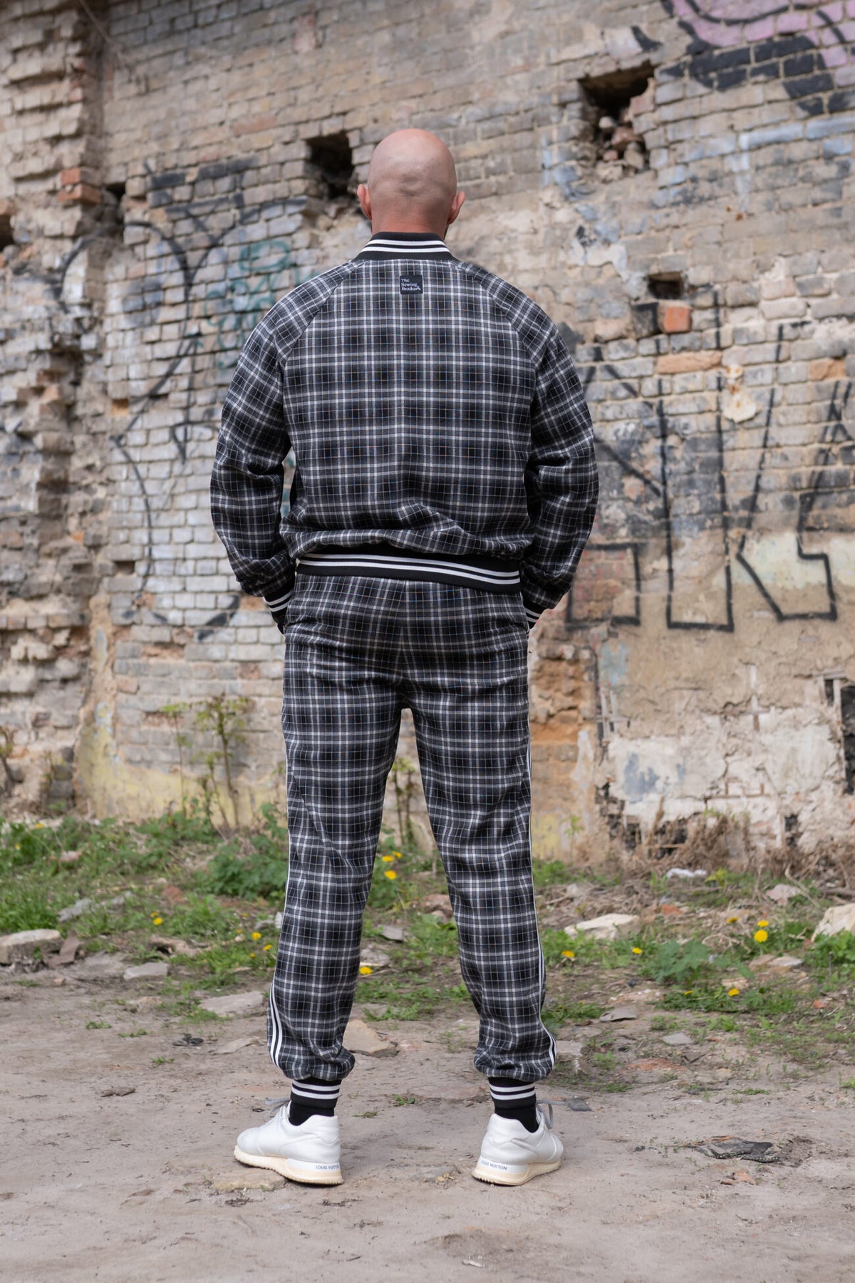 Premium Ash Grey British Tartan Gentlemen Tracksuit — back view