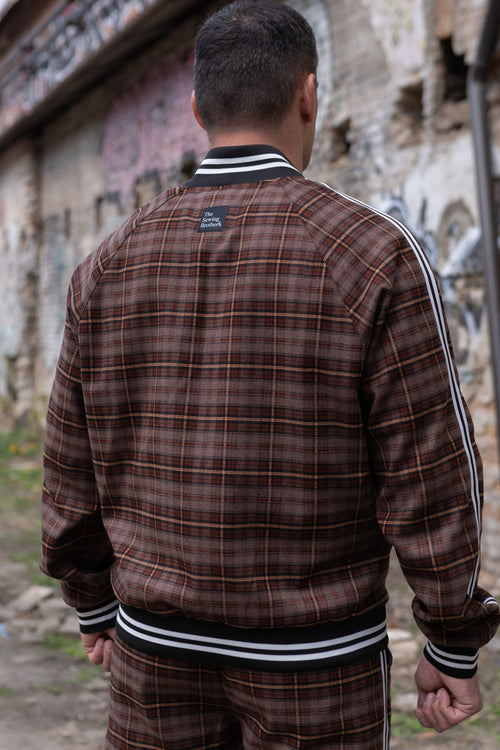 Premium Brown Heritage Tartan Gentlemen Tracksuit — close-up of the jacket back