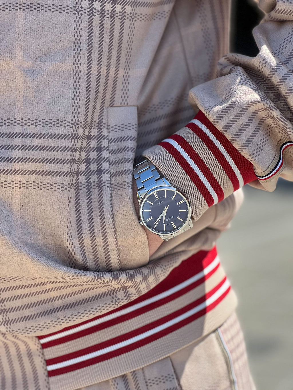 Light Beige Gentlemen Tracksuit — close-up of the cuff and pocket