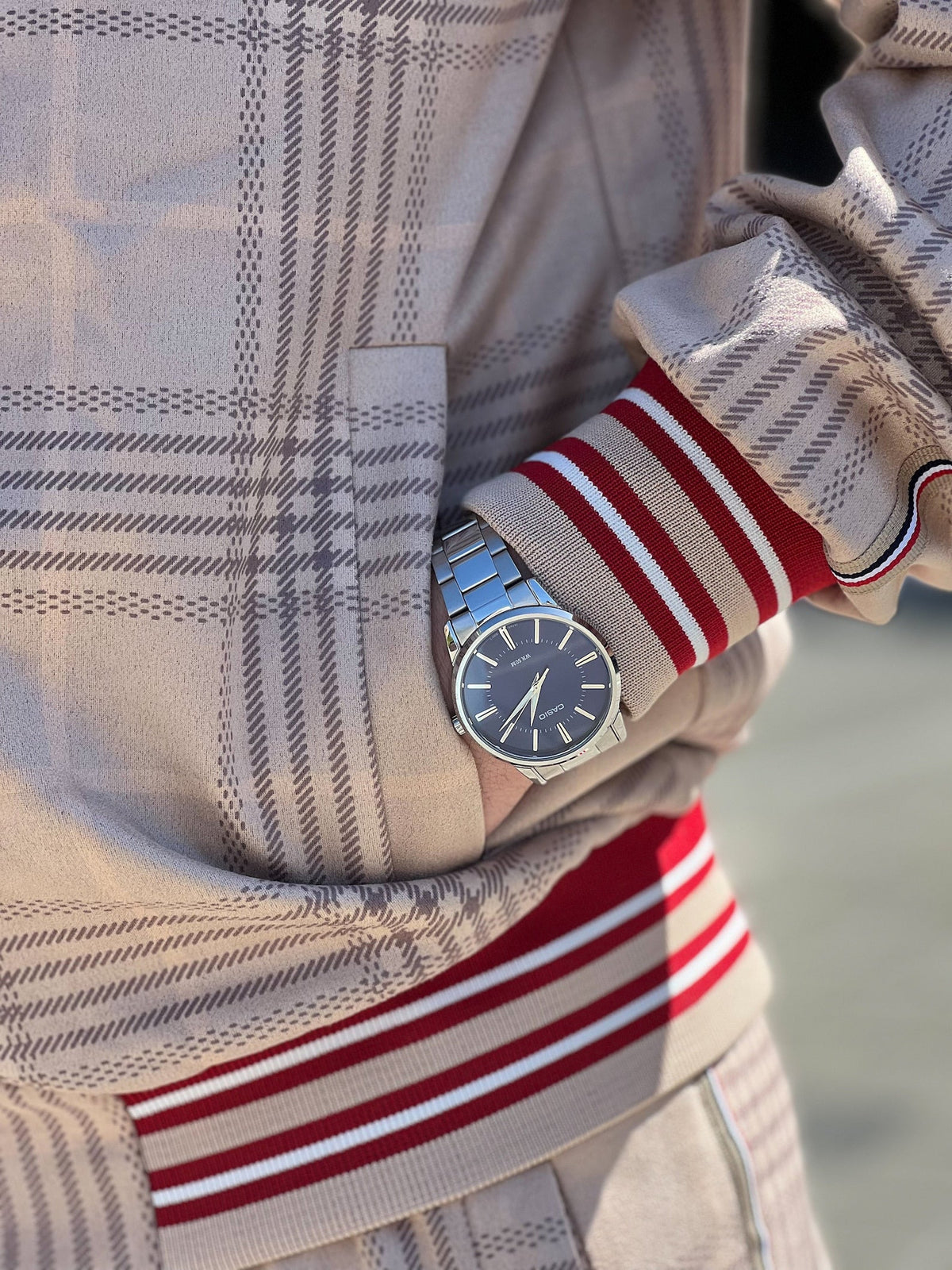 Light Beige Gentlemen Tracksuit — close-up of the cuff and pocket