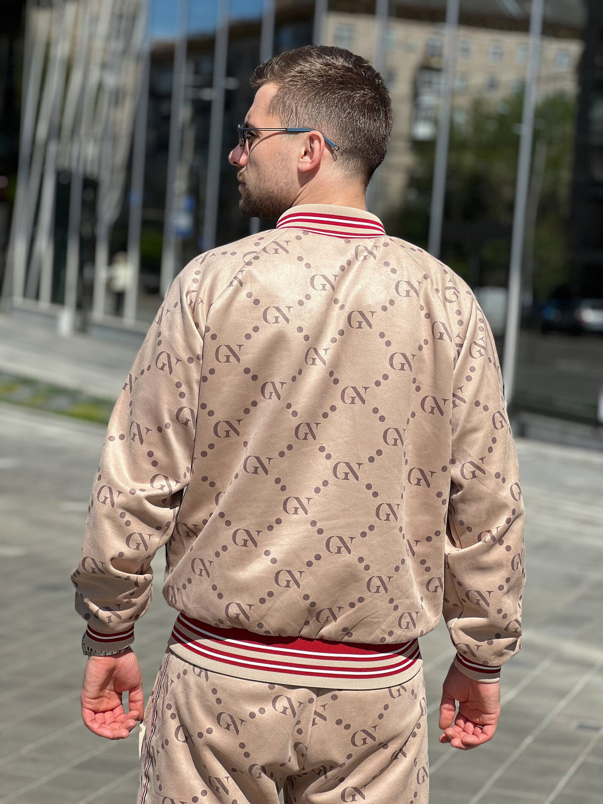 Soft Brown Monogram Gentlemen Tracksuit — close-up of the jacket back