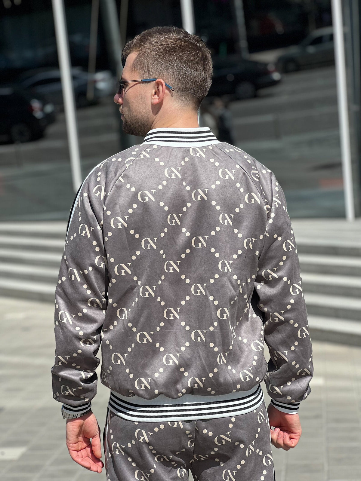 Graphite Monogram Gentlemen Tracksuit — close-up of the jacket back