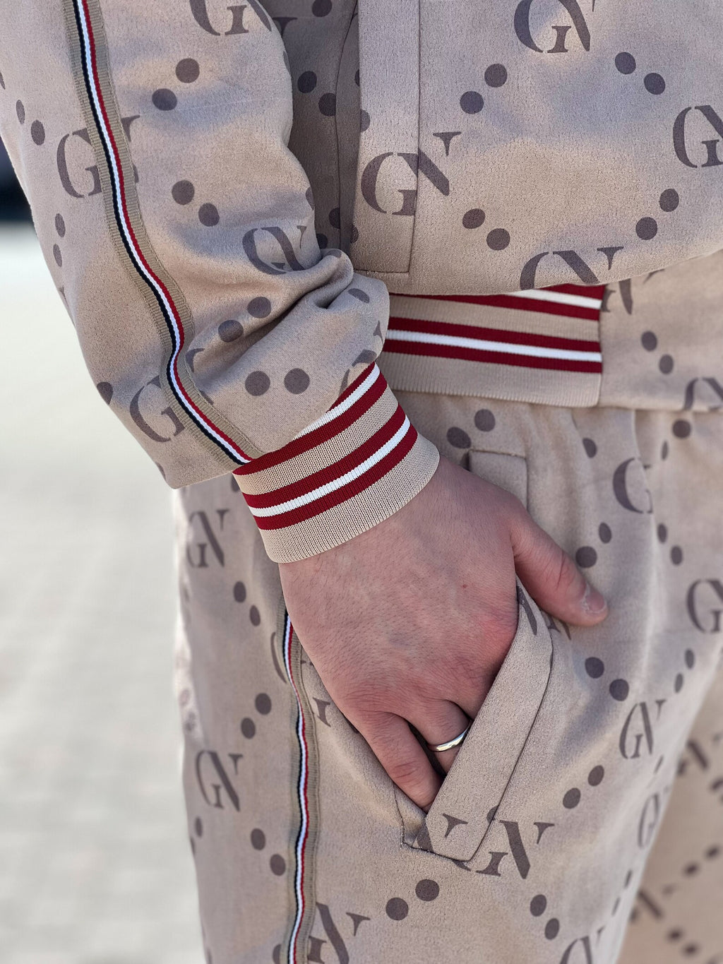 Soft Brown Monogram Gentlemen Tracksuit — close-up of the cuff and pocket