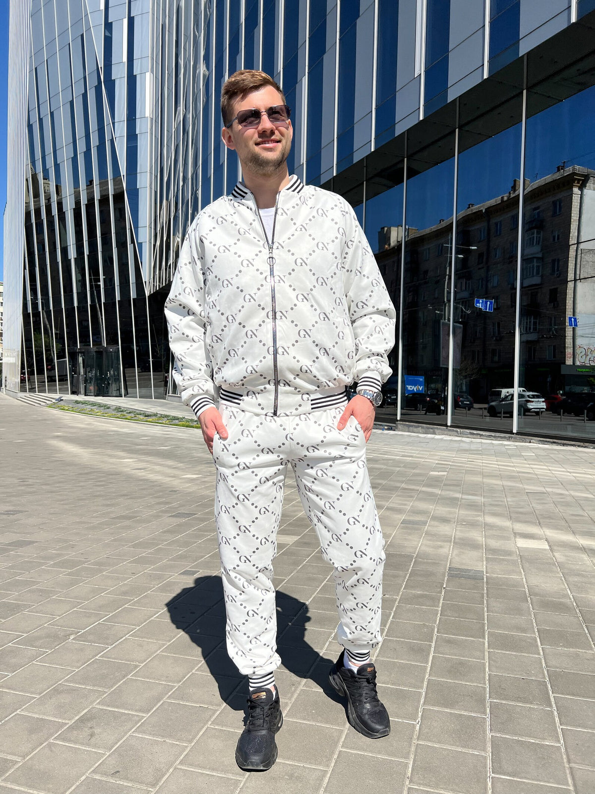 Pearl White Monogram Gentlemen Tracksuit — front view