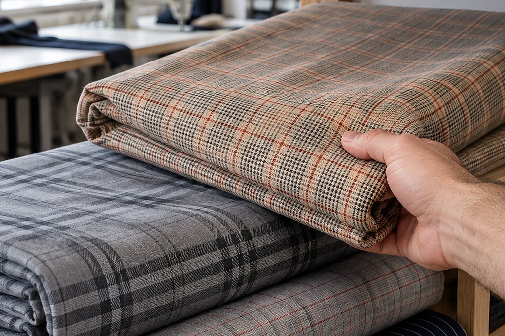 Plaid, glen check and pinstripe tracksuit fabrics