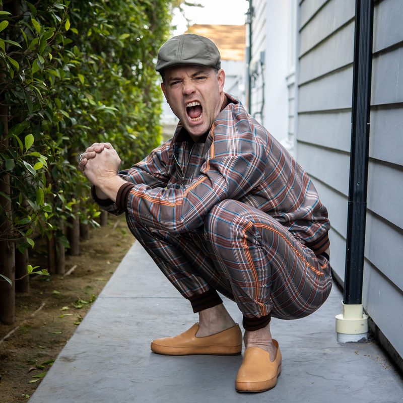 Customer photo review: Joel Z. in a brown plaid Gentlemen tracksuit