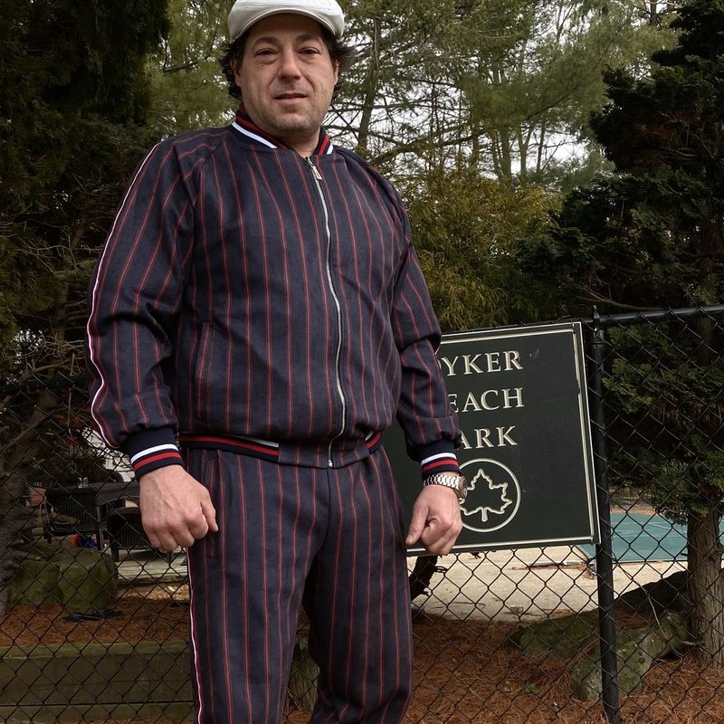 Customer photo review: Adam G. in a pinstripe Gentlemen tracksuit