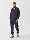 Navy Gangster Gentlemen Tracksuit — pinstripe bomber jacket and joggers, front view