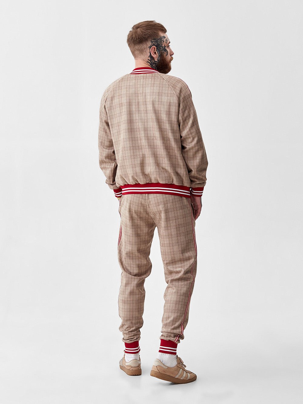 Beige & Red Glen Plaid Gentlemen Tracksuit — back view