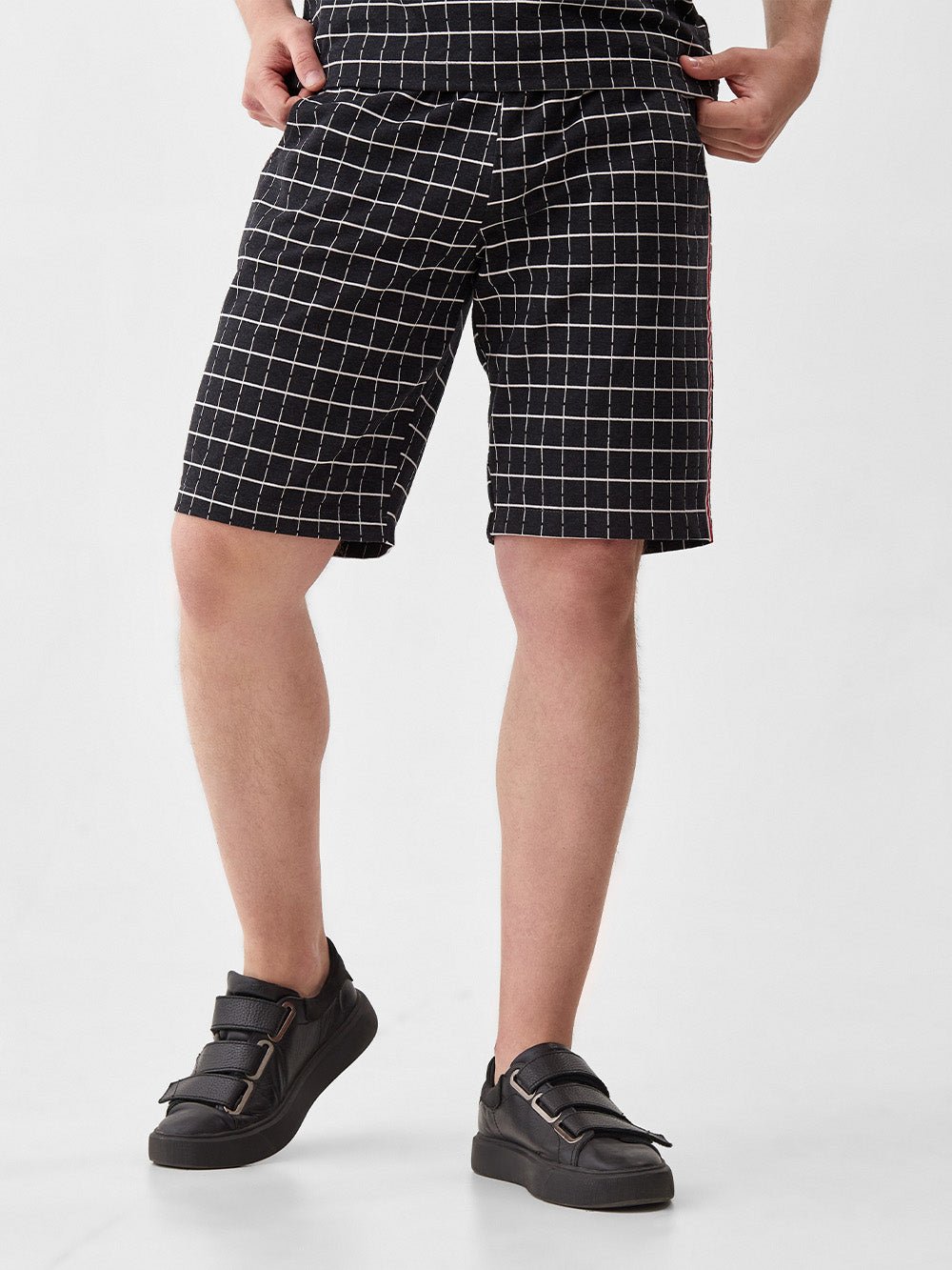 Black Windowpane Summer Set — close-up of the shorts