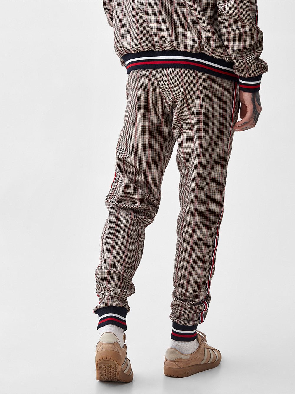 Brown Glen Plaid Gentlemen Tracksuit — close-up of the joggers