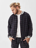 Charcoal Plaid Gentlemen Tracksuit — plaid bomber jacket and joggers, jacket close-up
