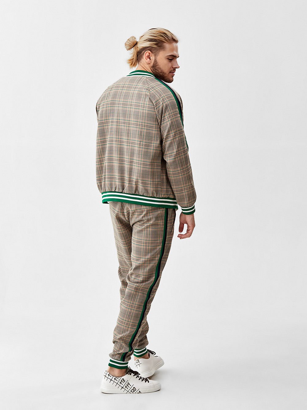 Khaki Glen Plaid Gentlemen Tracksuit — back view