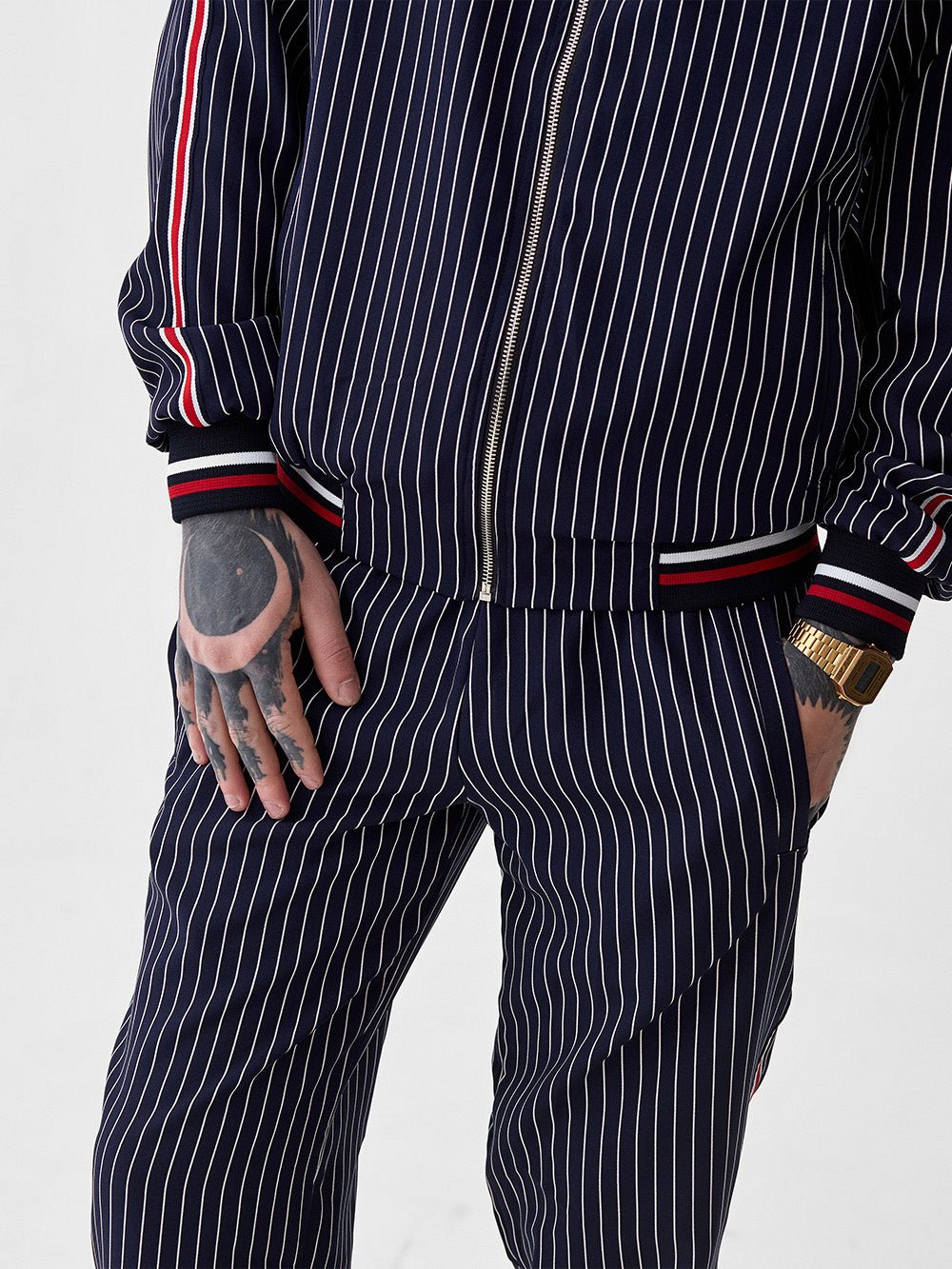 Navy Gangster Gentlemen Tracksuit — close-up of the cuff and pattern