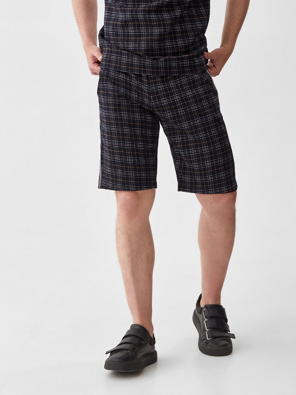 Black Check Summer Set — close-up of the shorts