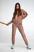 Women's Rust Plaid Tracksuit — plaid bomber jacket and joggers inspired by The Gentlemen, front view