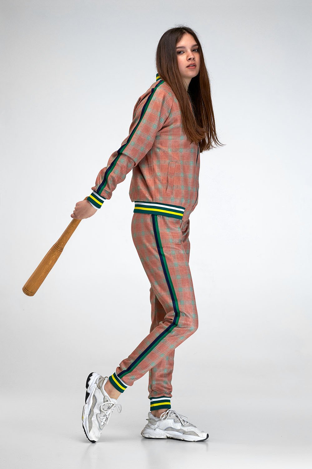 Women's Rust Plaid Tracksuit — side view
