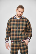 Brown & Green Tartan Gentlemen Tracksuit — tartan bomber jacket and joggers, jacket close-up