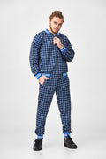 Blue Gingham Check Gentlemen Tracksuit — gingham check bomber jacket and joggers, front view