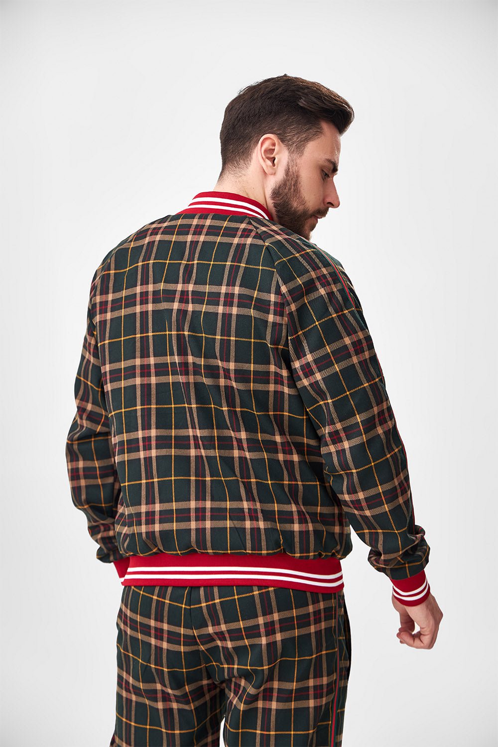 Dark Green Tartan Gentlemen Tracksuit — close-up of the jacket back