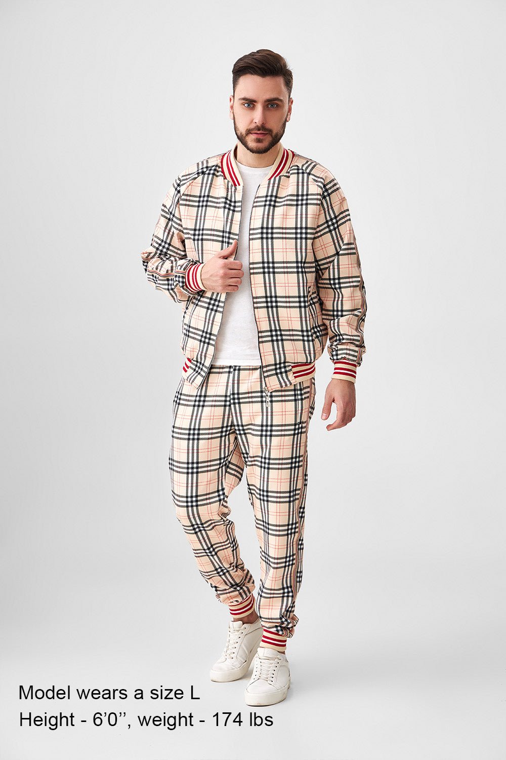 Cream Plaid Gentlemen Tracksuit — three-quarter front view