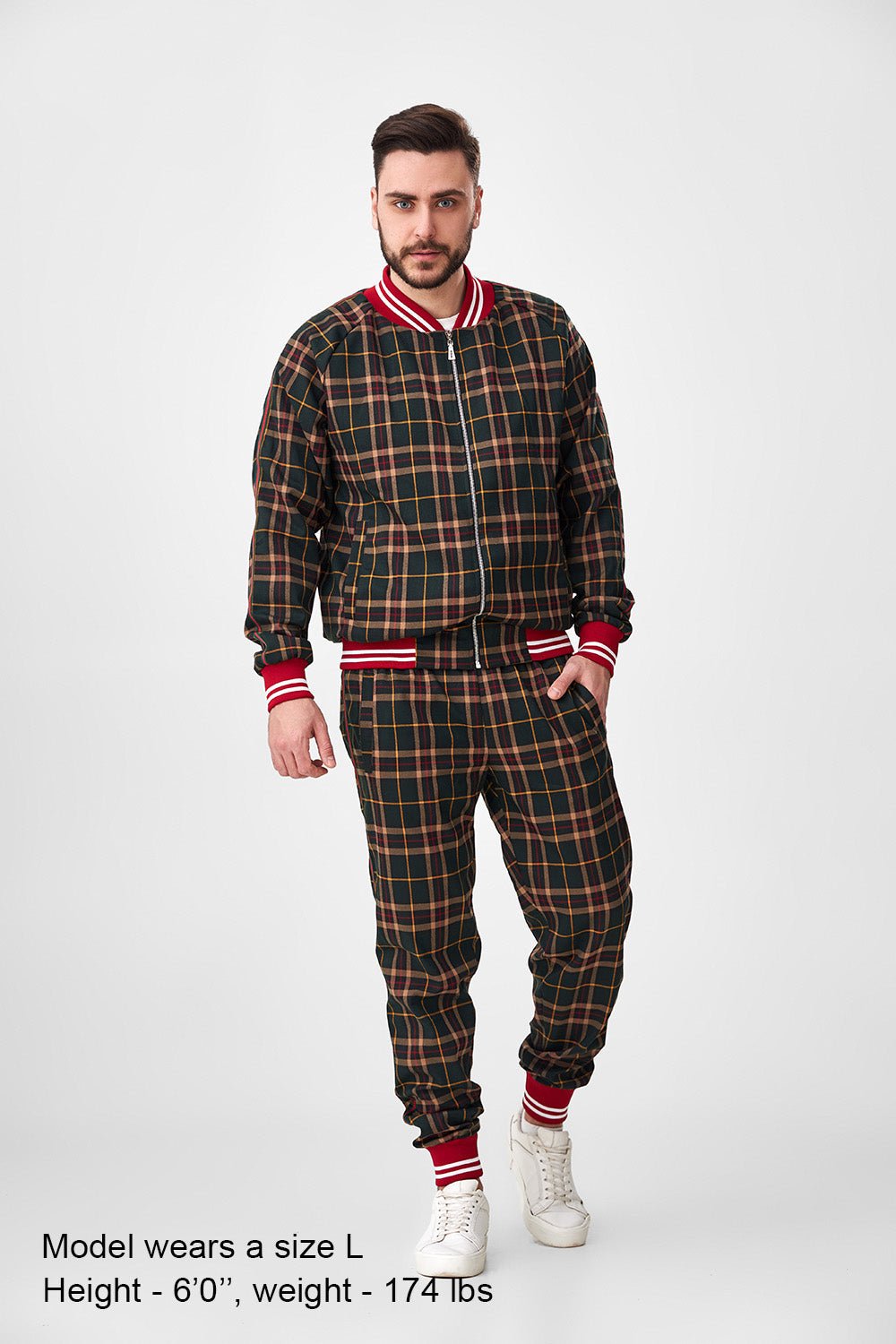 Dark Green Tartan Gentlemen Tracksuit — front view
