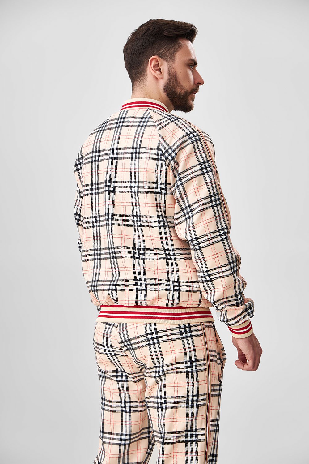 Cream Plaid Gentlemen Tracksuit — close-up of the jacket back