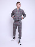 Grey Tartan Gentlemen Tracksuit — tartan bomber jacket and joggers, front view