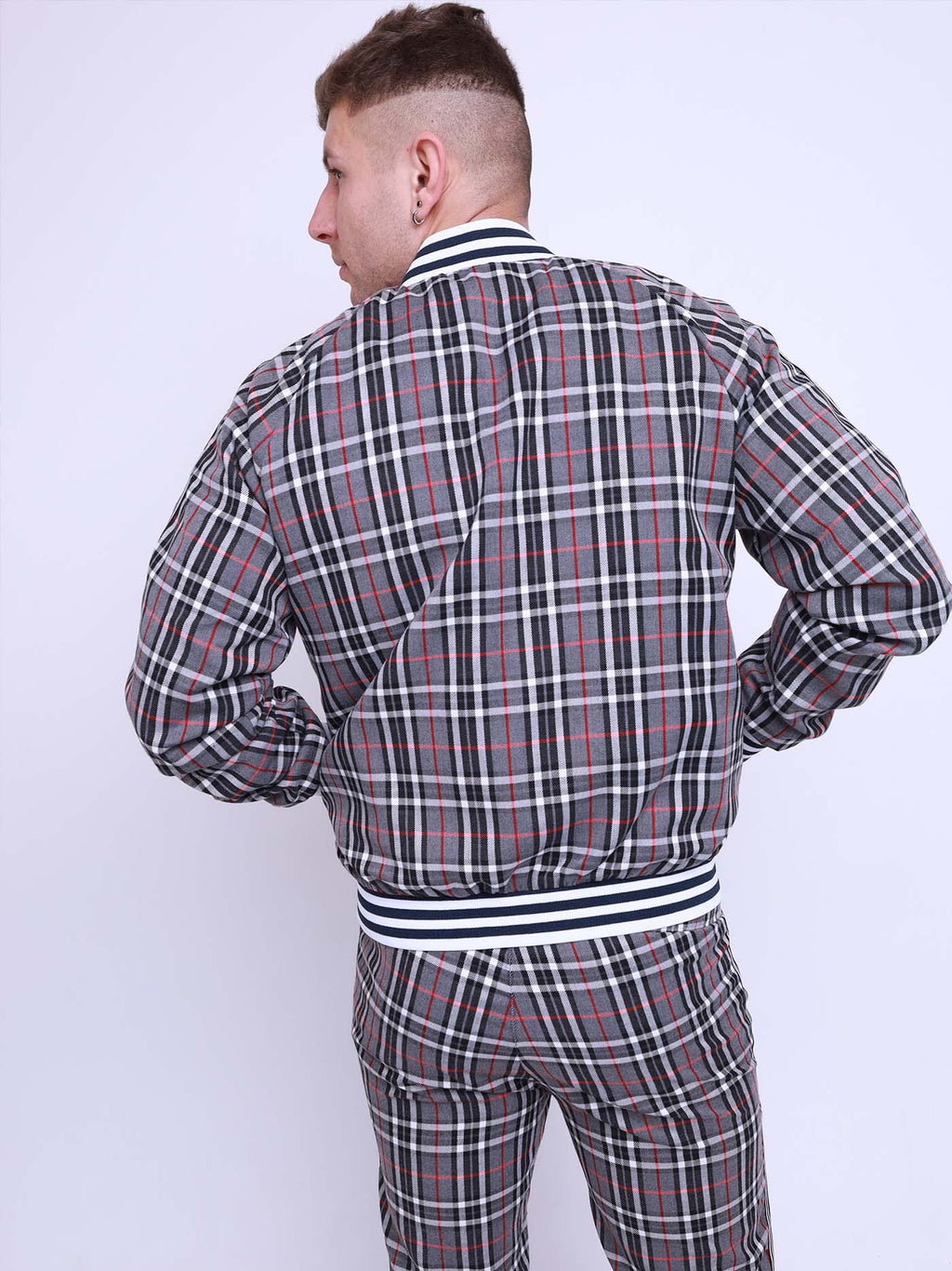 Grey Tartan Gentlemen Tracksuit — close-up of the jacket back