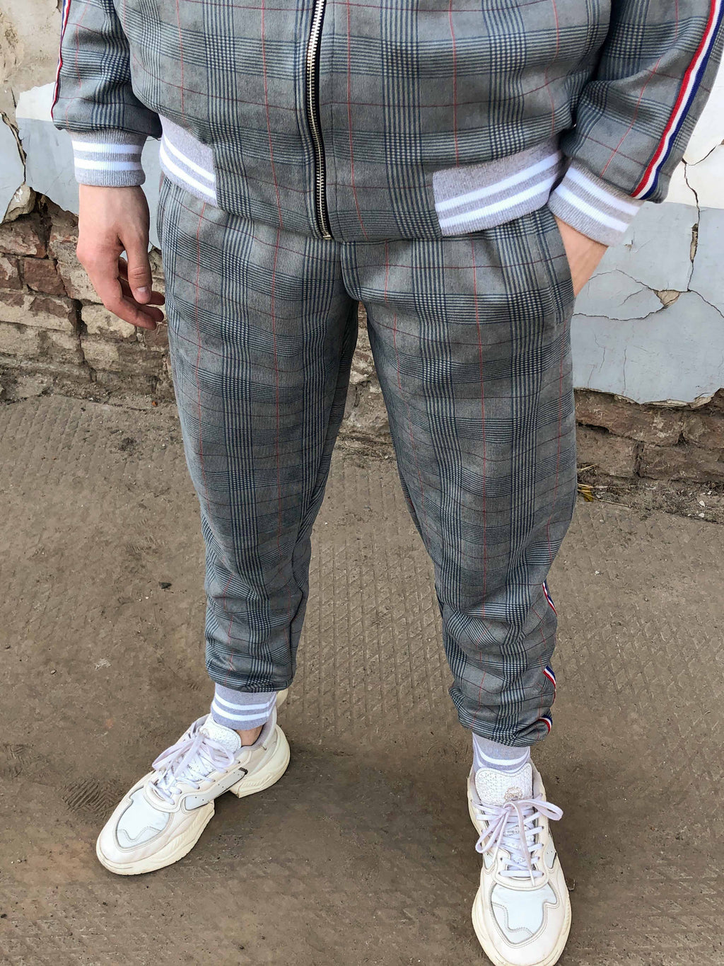 Slate Grey Glen Plaid Gentlemen Tracksuit — close-up of the joggers