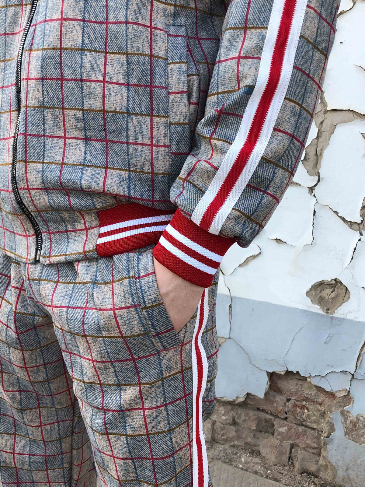 The Gentlemen Plaid Tracksuit — close-up of the side pocket