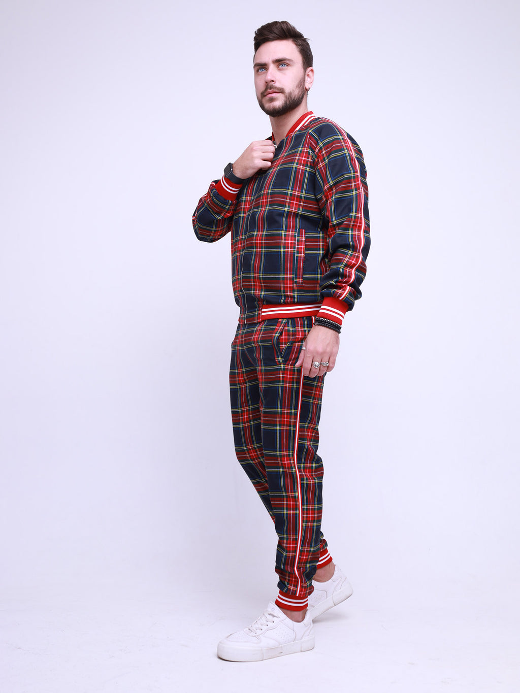 Navy Tartan Gentlemen Tracksuit — three-quarter front view