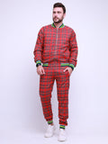 Bright Red Tartan Gentlemen Tracksuit — tartan bomber jacket and joggers, front view