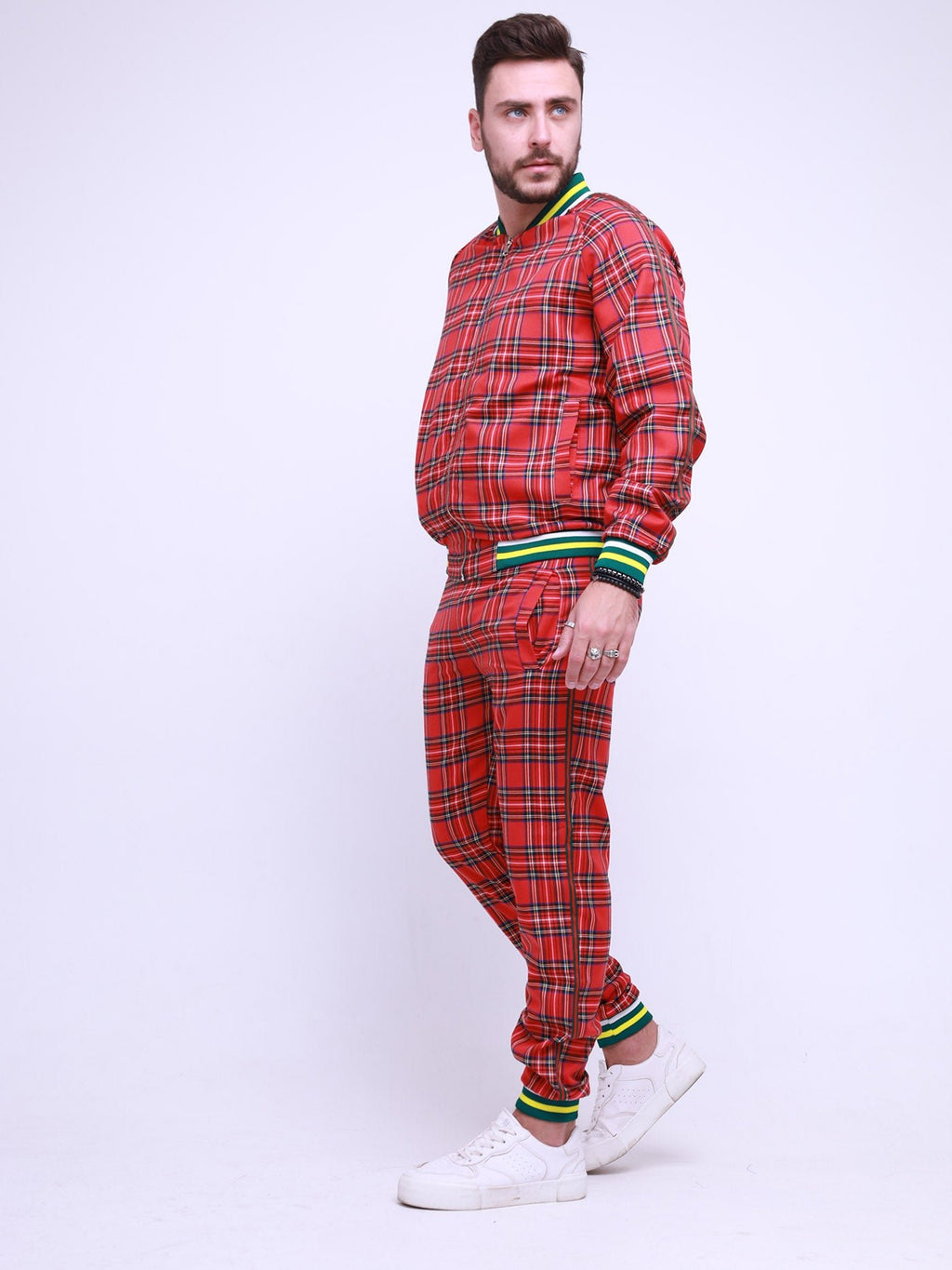 Bright Red Tartan Gentlemen Tracksuit — side view