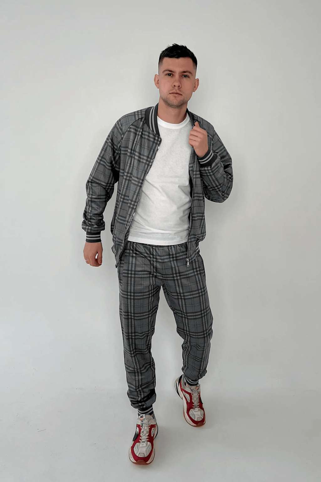 Tartan Tracksuit — front view, jacket open
