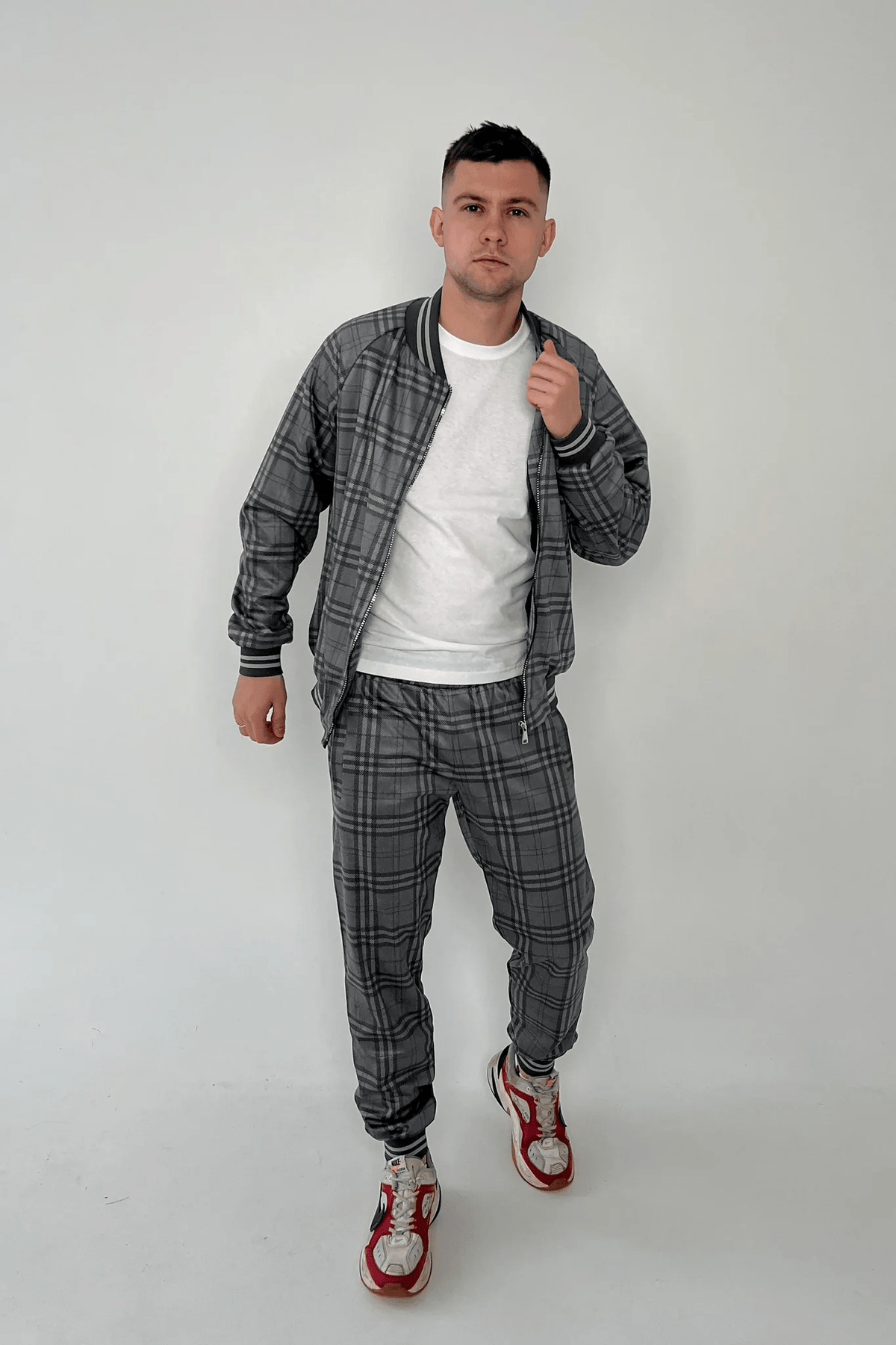 Tartan Tracksuit — front view, jacket open