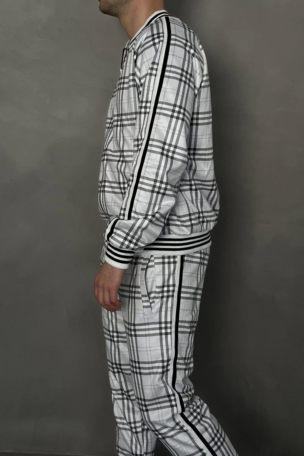 White Colin Farrell Tartan Tracksuit — side view