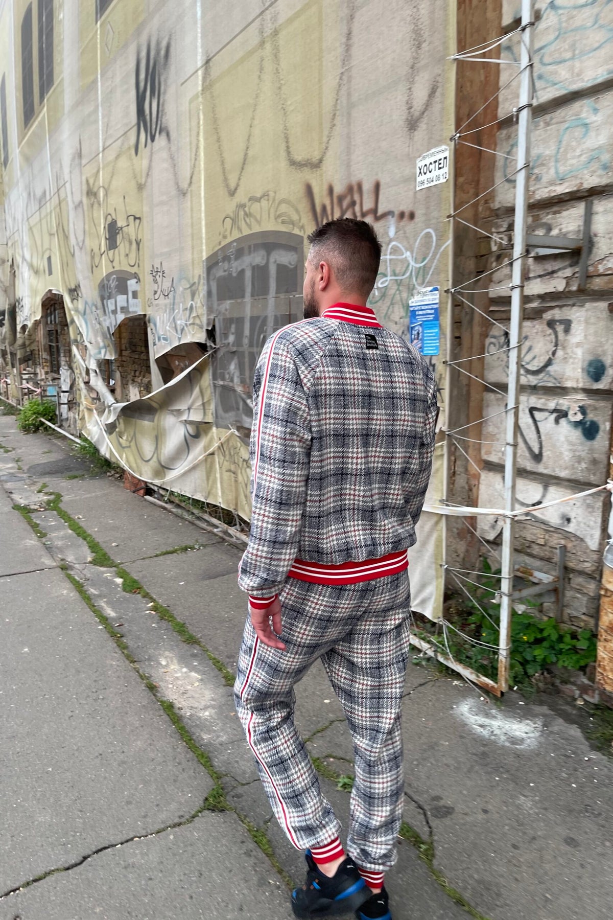 Premium Graphite Checkered Gentlemen Tracksuit — side view
