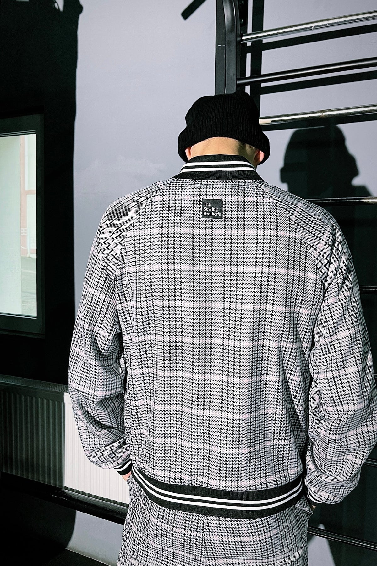 Premium Grey Houndstooth Gentlemen Tracksuit — close-up of the jacket back