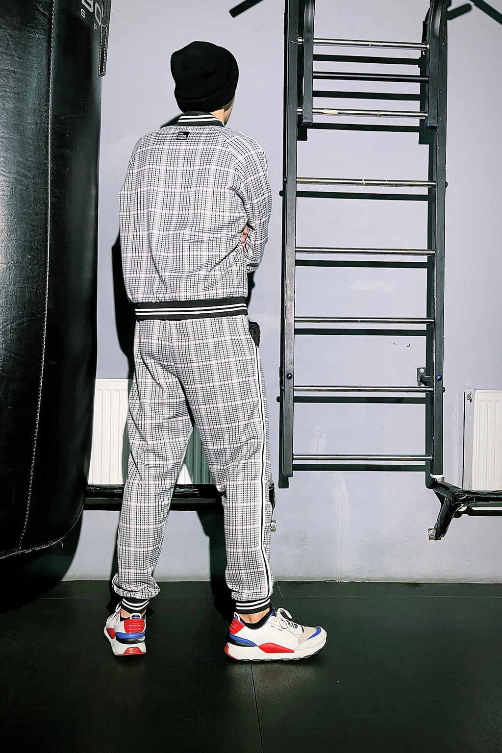 Premium Grey Houndstooth Gentlemen Tracksuit — back view