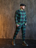 Green & Navy Tartan Gentlemen Tracksuit — tartan bomber jacket and joggers, front view