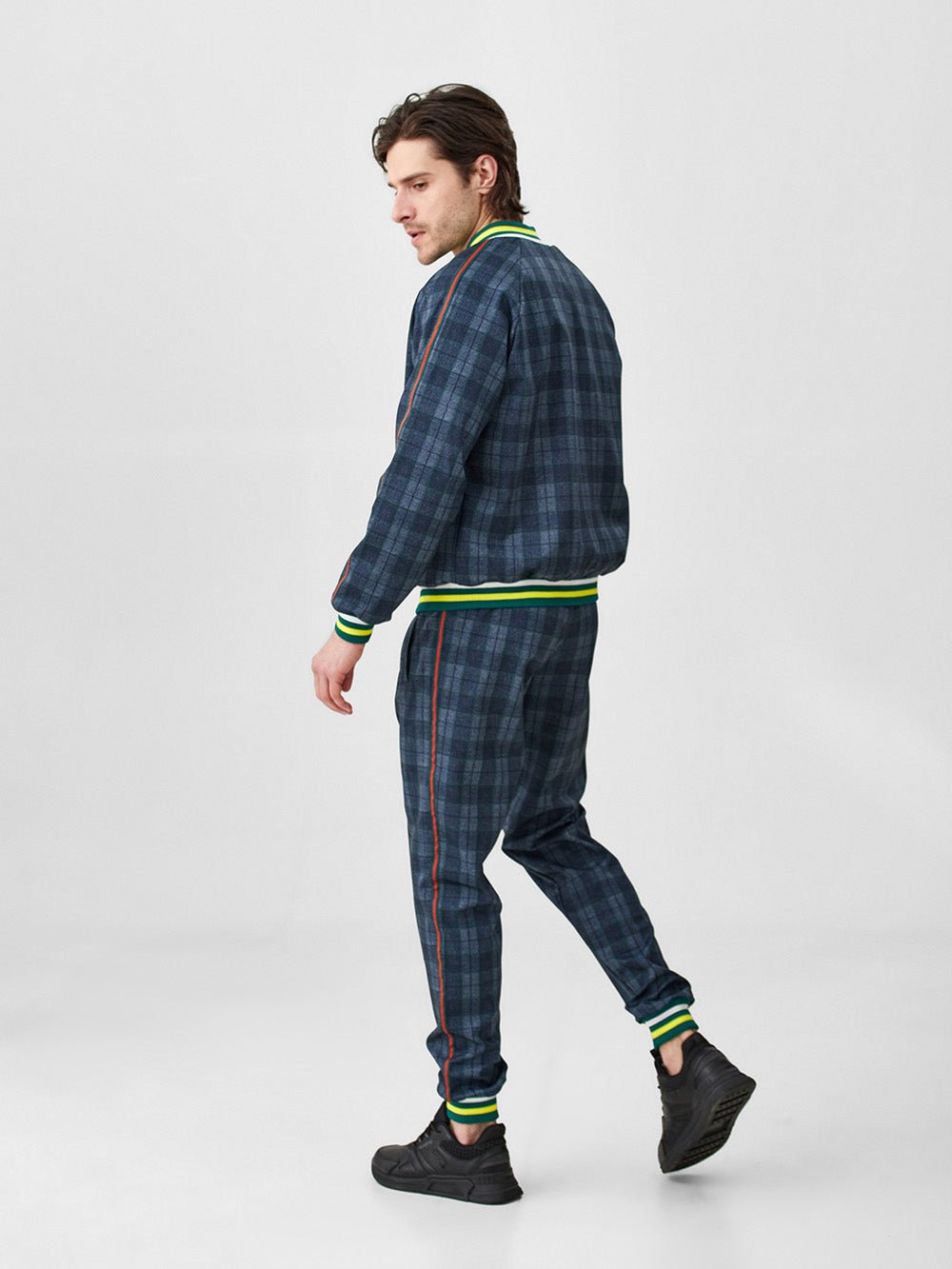 Slate Blue Plaid Gentlemen Tracksuit — side view