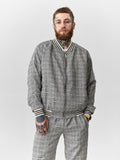 Gray Streetwear Gentlemen Tracksuit — plaid bomber jacket and joggers, jacket close-up