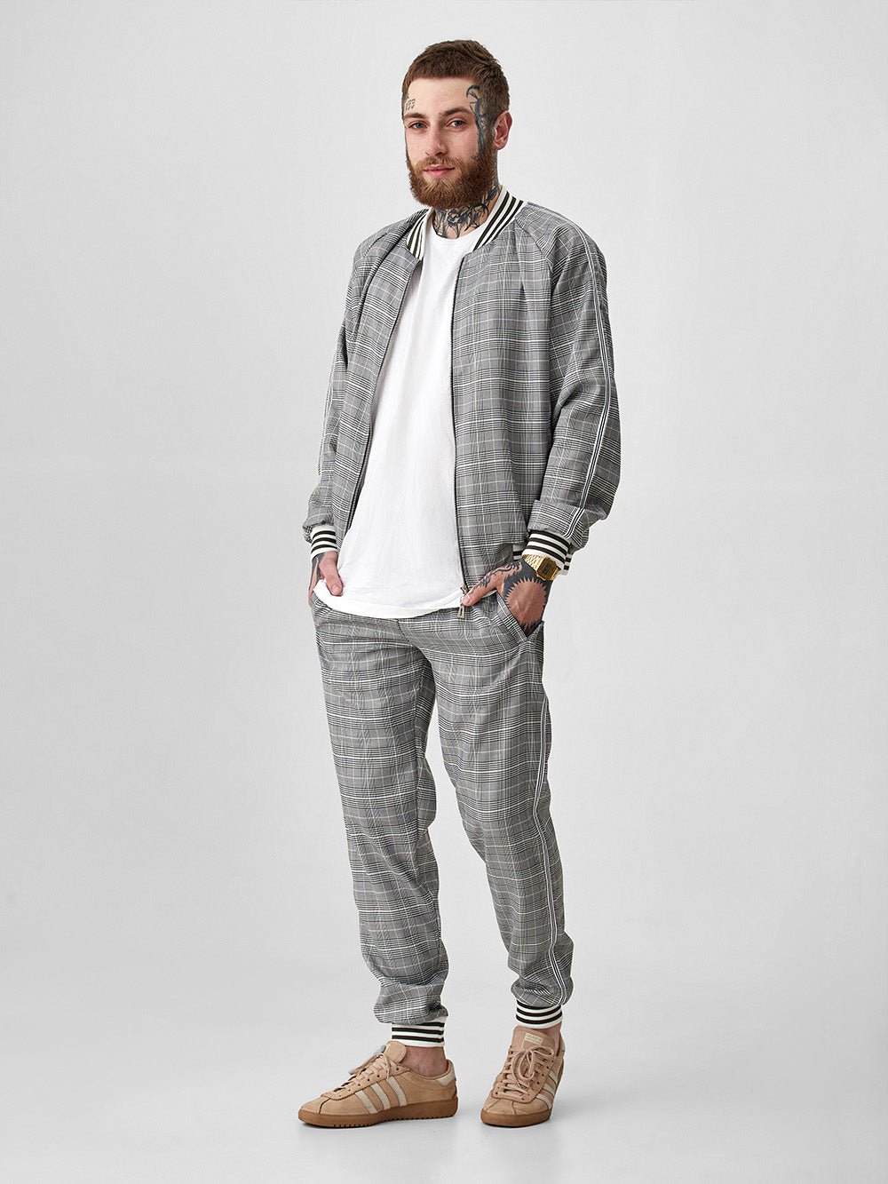 Gray Streetwear Gentlemen Tracksuit — front view, jacket open