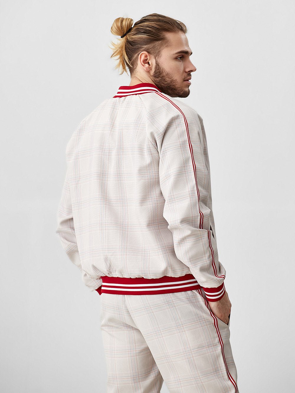 Ivory Glen Plaid Gentlemen Tracksuit — close-up of the jacket back