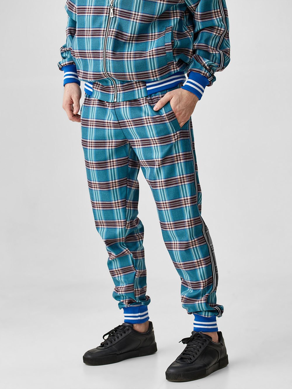 Teal Tartan Gentlemen Tracksuit — close-up of the joggers