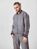 Silver Grey Glen Plaid Gentlemen Tracksuit — glen plaid bomber jacket and joggers, jacket close-up