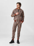 Brown & Red Plaid Gentlemen Tracksuit — plaid bomber jacket and joggers, front view